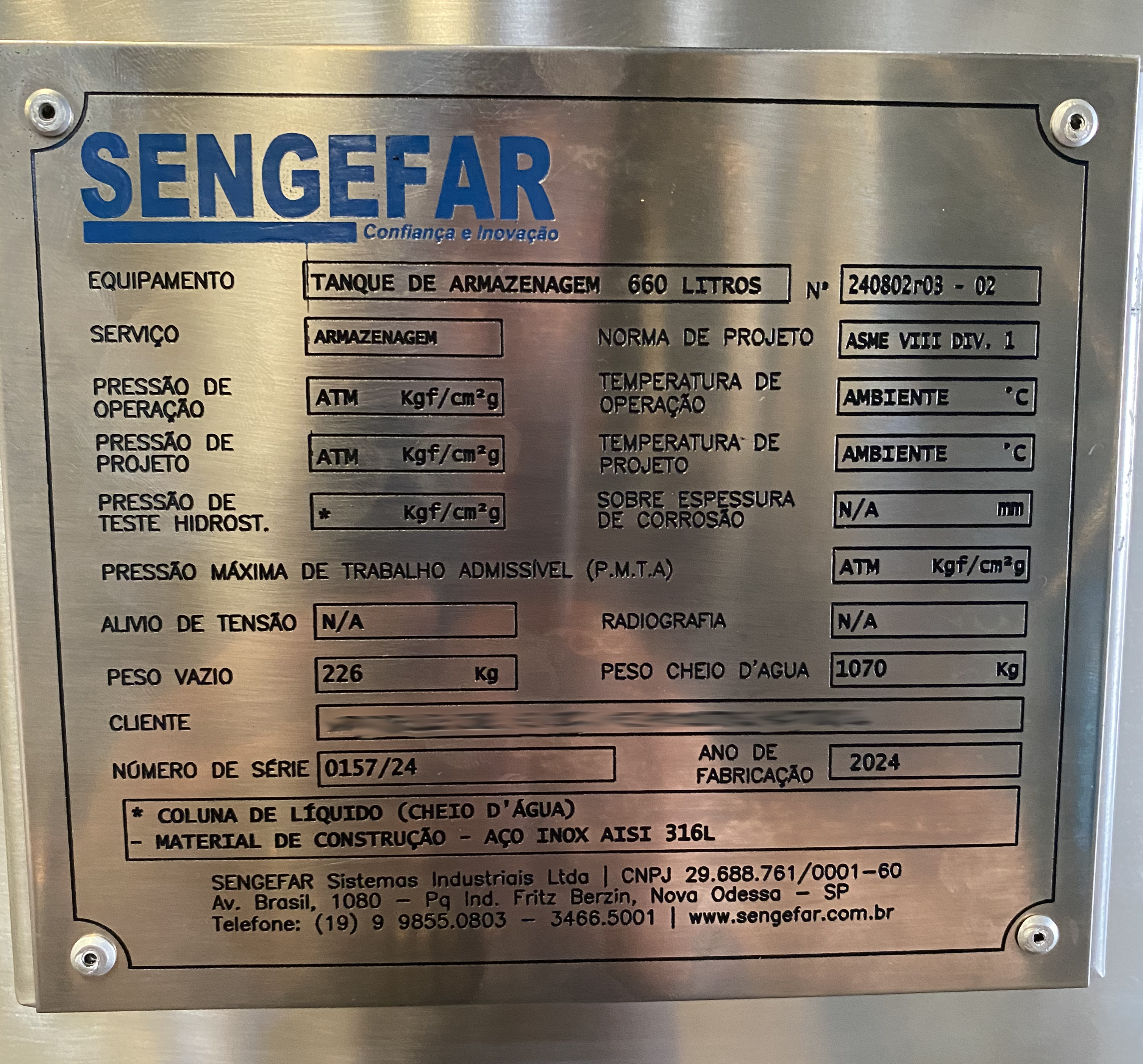 Tanque Móvel de Armazenagem